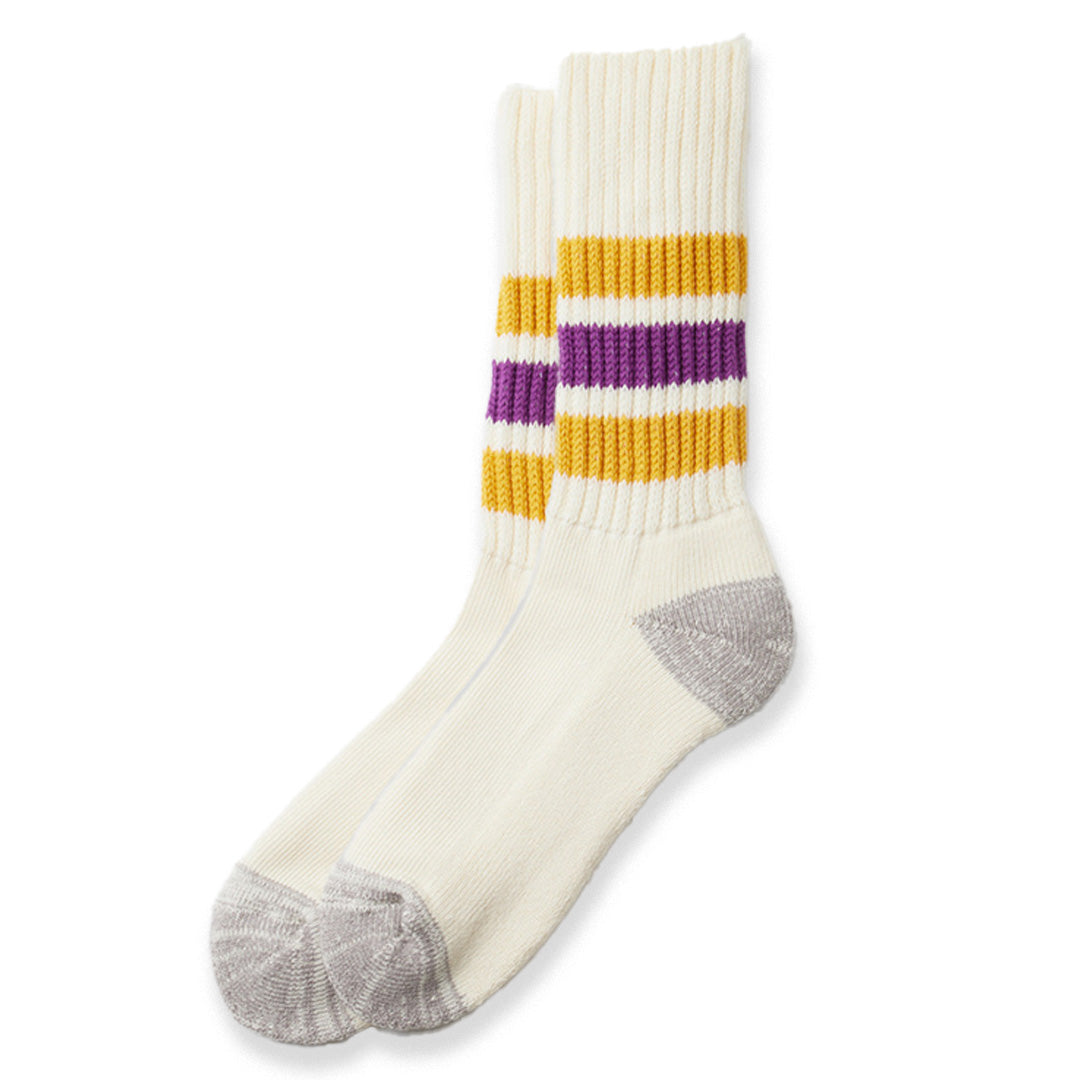 ROTOTO | Coarse Ribbed Oldschool Crew Socks | Bordeaux Yellow | R1255