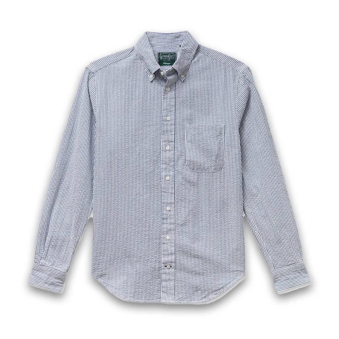 GITMAN | Button Down Shirt Navy Organic Seersucker
