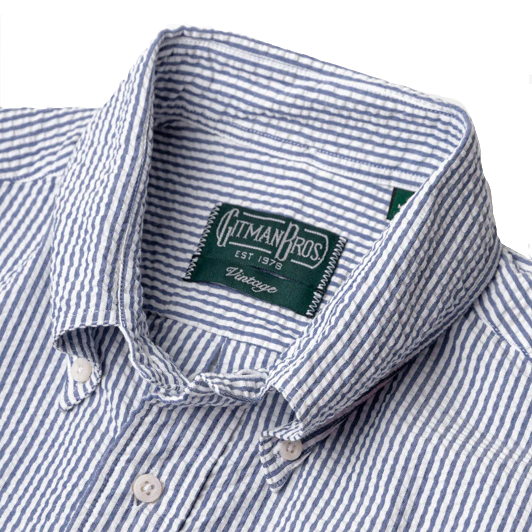 GITMAN | Button Down Shirt Navy Organic Seersucker