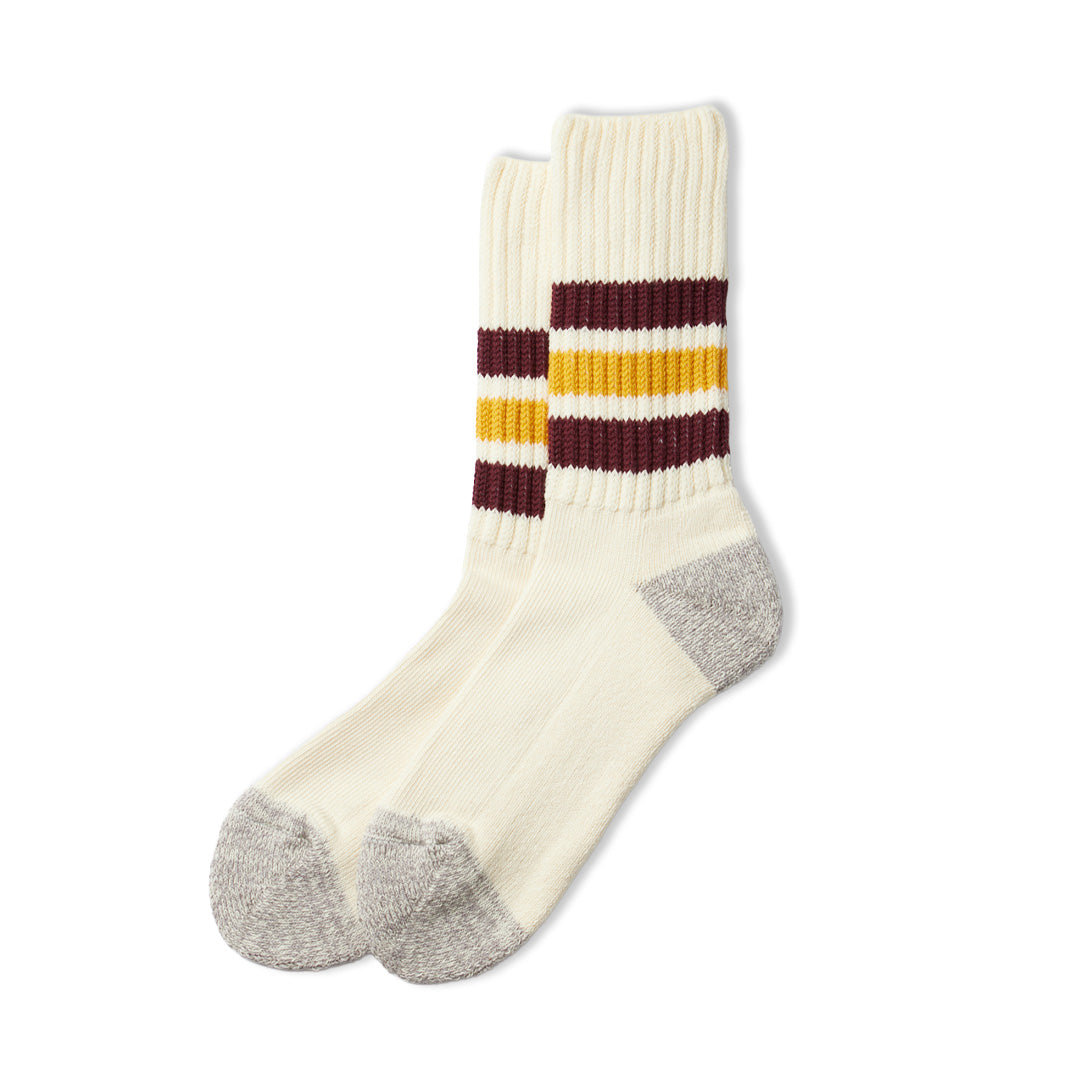ROTOTO | Coarse Ribbed Oldschool Crew Socks - Bordeaux/Yellow