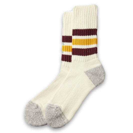 ROTOTО | Coarse Ribbed Oldschool Crew Socks Bordeaux Yellow