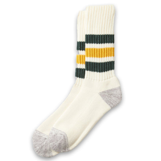 ROTOTО | Coarse Ribbed Oldschool Crew Socks Dark Green Yellow