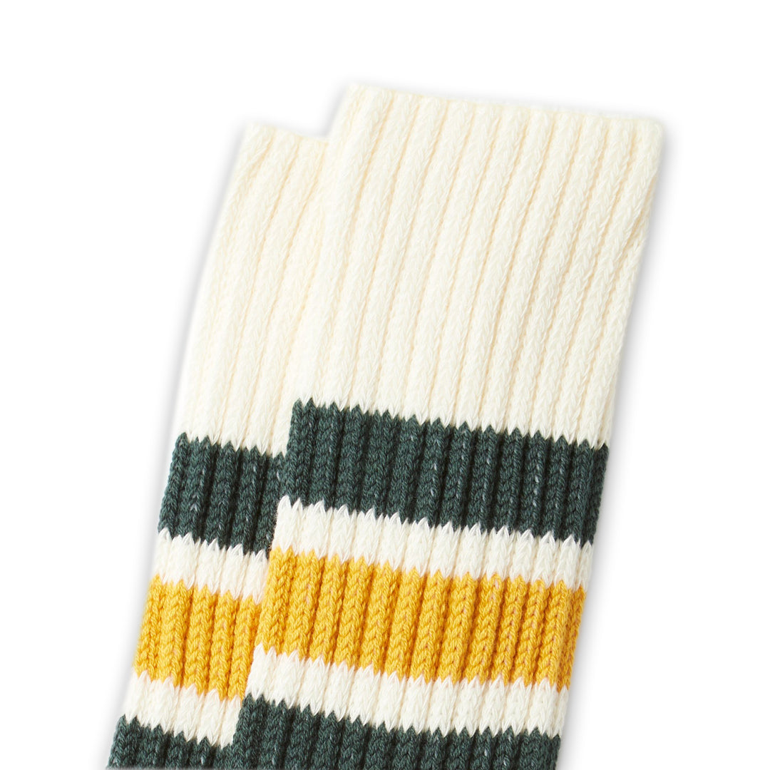 ROTOTО | Coarse Ribbed Oldschool Crew Socks Dark Green Yellow