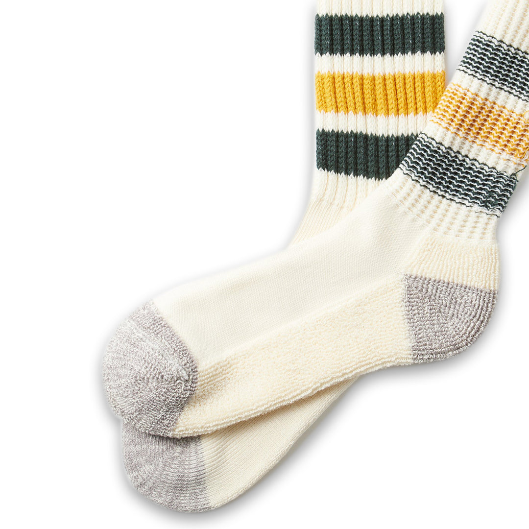 ROTOTО | Coarse Ribbed Oldschool Crew Socks Dark Green Yellow