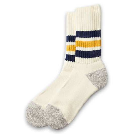 ROTOTO | Coarse Ribbed Oldschool Crew Socks Navy Yellow