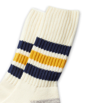 ROTOTO | Coarse Ribbed Oldschool Crew Socks Navy Yellow