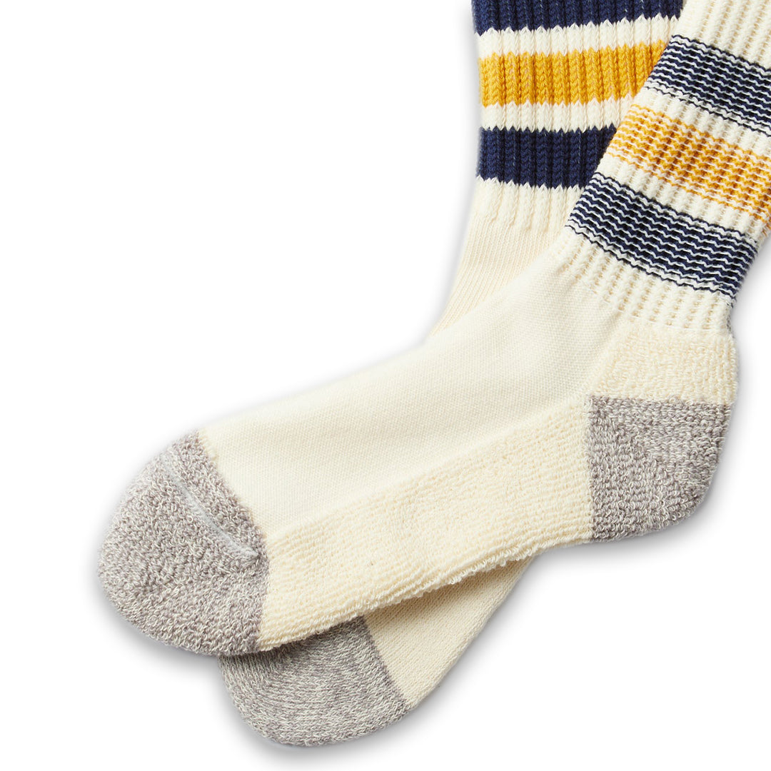 ROTOTO | Coarse Ribbed Oldschool Crew Socks Navy Yellow